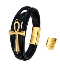 NMQLX Leather Bracelet for Men Women, Ankh Cross Leather - £40.48 GBP