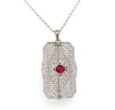 Authenticity Guarantee 
14k White Gold Art Deco Genuine Natural Ruby Filigree... - £772.96 GBP