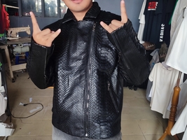 Python Snakeskin Leather Motorcycle Jacket | Black Style &amp; Unique Leathe... - $1,200.00+