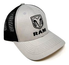 RAM Trucks Logo Grey &amp; Black Mesh Trucker Curved Bill Adjustable Snapbac... - £12.27 GBP