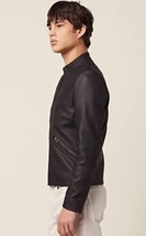 Sandro Band Collar Minimal Leather Jacket. Mens. Black. Size Large. - $482.79