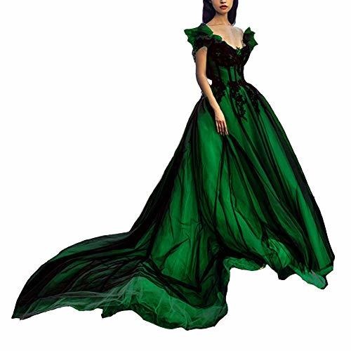 Kivary Off The Shoulder Long Gothic Black V Neck Evening Prom Dress Emerald Gree