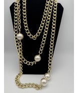 Zenzii Bold Chunky Multi Strand Gold Tone Chain Necklace Large Faux Pearls - $38.99
