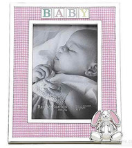 Reed &amp; Barton B-A-B-Y Girl Pink/Silverplate Photo Frame 4x6&quot; with 3-D Bu... - £25.61 GBP
