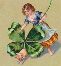 Girl With Lucky Clover and a Pig Antique St. Patrick&#39;s Day Postcard - £9.74 GBP