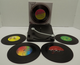 Vintage-Inspired Vinyl Coaster Set – Turntable Base + 4 Unique 45 RPM De... - $6.92