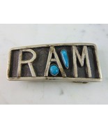 Womens Vintage Estate Sterling Silver Turquoise Ram Belt Buckle 43.5g E122 - £156.59 GBP