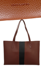 VINCE CAMUTO Brown Black Stripe Pebbled Vegan Leather File Brief Tote Bag - £19.31 GBP