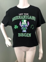 NWOT Women&#39;s Disney S/S Stitch St. Patrick&#39;s Shenanigans Cropped T-Shirt... - £11.86 GBP