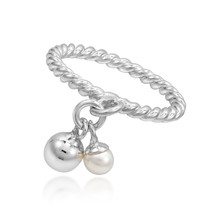 Dangle Cultured Pearl and Sphere Eternity Twisted Band Sterling Silver Ring-6 - £15.65 GBP