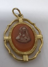 gold tone aluminum plastic cameo pendant medal Sacred Heart of Jesus Ita... - $14.85