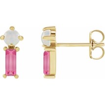 14K Yellow Gold Natural White Opal &amp; Natural Pink Tourmaline Earrings - £235.51 GBP
