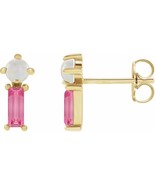 14K Yellow Gold Natural White Opal &amp; Natural Pink Tourmaline Earrings - $418.00
