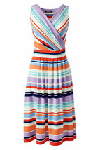 Lands End Women&#39;s Plus Fit and Flare Dress Eggshell White Multi Stripe New - $49.99