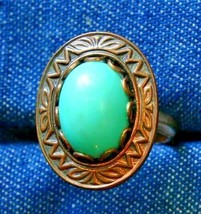 Ancient Style Faux Turquoise &amp; Copper Ring 1960s vintage size 7 adjustable - £10.31 GBP