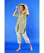 KNITTED LINEN HOODIE JACKET 3/4 Sleeve Made in Europe Chunky Knit Pocket... - $233.75