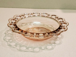 Vintage Old Colony Pink Depression Glass Ribbed Looped Edge Dish Bowl - £11.79 GBP