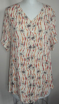 Short Sleeve Star Print Tunic in Moss Crepe Rayon- Cream/Amber- S/M - $19.79