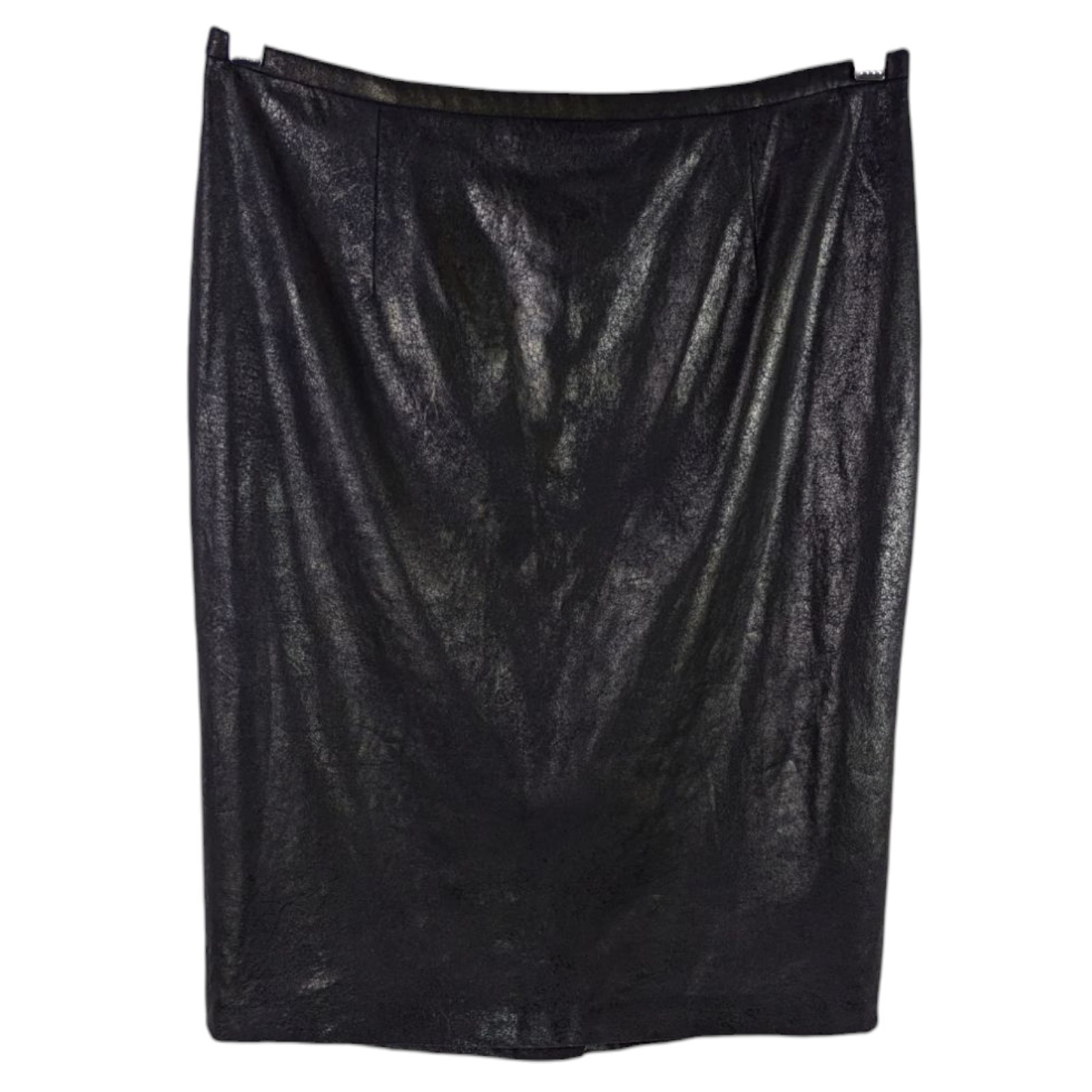 Calvin Klein Faux Leather Skirt sz 8 Womens Charcoal Black Stretch Shimmery - $31.68