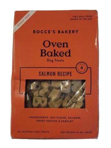 Primary image for Bocce's Bakery Oven Baked Salmon  Recipe Biscuits Dog Treats 14 oz Box BB 08/24