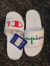 Size 9 Champion Super Slide White/Rainbow Split Script Sandals Women&#39;s NWT - £23.77 GBP