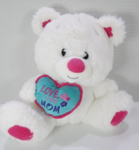 American Greetings White Bear Plush Love You Mom Heart 9 Inch Stuffed Animal Toy - $11.30