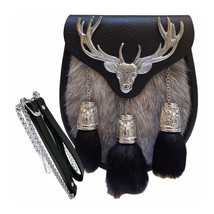 Scottish Kilt Semi Dress Sporran Grey Goat Skin Semi Stag Sporran Antique Unique - $178.37 CAD