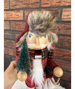 Lumberjack Nutcracker 14&quot; Flannel Plaid Christmas Tree Fur Hat Wood Soldier - $28.50