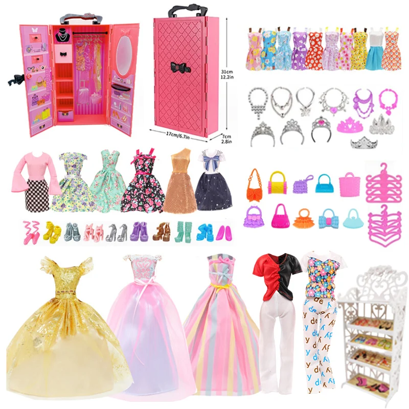 73pcs Set Doll Accessories Playsets Include Wardrobe Shoes Rack Evening Dress - £42.29 GBP