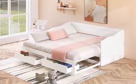 Wooden Daybed with Trundle Bed and Two Storage Drawers - White - £387.08 GBP