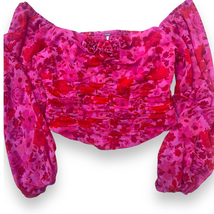 Free People Ruched Balloon Sleeve Rosette Top Blouse | Sz S NWT Pink, Red - £44.11 GBP