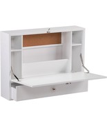 Wall Mount Wooden Laptop Folding Floating Desk in White w/ Storage Drawers - €110,16 EUR