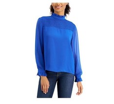 Willow Drive Womens Large Blue Smocked Ruffle Trim Long Sleeve Top NWT AK76 - £19.20 GBP