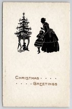 Christmas Greetings Silhouette Mother Children Tree Doll German Postcard N22 - £7.43 GBP