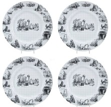 Set of 4 Disney WINNIE THE POOH 10.75&quot; Dinner Plates Black White Sketchb... - £37.38 GBP