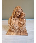 Olive Wood Statue By Munir Twemeh - Mary And Child Jesus With Flowers - £629.30 GBP
