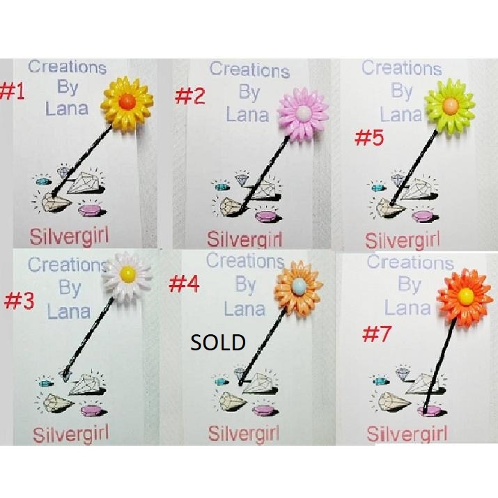 Brightly Colored Plastic Button Daisy Flower Bobby Pins