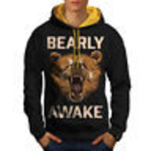 Wellcoda Bearly Grizzly Awake Mens Contrast Hoodie, Coffee Casual Jumper - £31.28 GBP