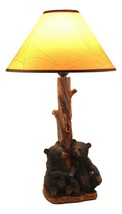Ebros Loving Siblings Two Baby Black Bear Cubs Table Lamp Sculpture With Shade - £71.92 GBP