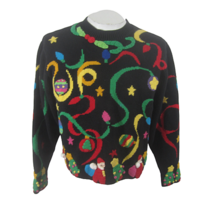 Jack B Quick Women Christmas Sweater crochet Santa knit Pullover M ramie... - £35.52 GBP