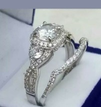 2 Karat Runde Künstlicher Diamant Verlobungsring Hochzeit Set Weiß Gold Sterling - £82.56 GBP