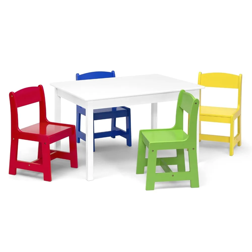 Children Table With 4 Chairs White/Primary Kids Table and Chair Set Child - $184.59