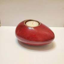 Red Stoneware Tealight Candle Holder, Made in Vietnam, Heavy Egg Shaped Pottery image 7