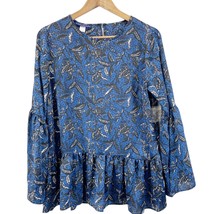 NEW Simply Styled Womens M Blouse Top Ruffle Leaf Poseidon Blue Bell Sleeve  - £15.40 GBP