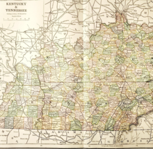 1883 Antique Map Tennessee Kentucky Victorian Political Bi-Fold USA E90F3 - $554.45 MXN