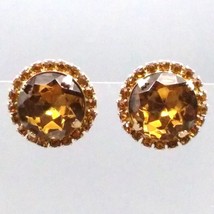 Vintage Crystal Halo Sparkle Earrings, Clip On 1940s Glam, Faceted Topaz Colored - £25.10 GBP