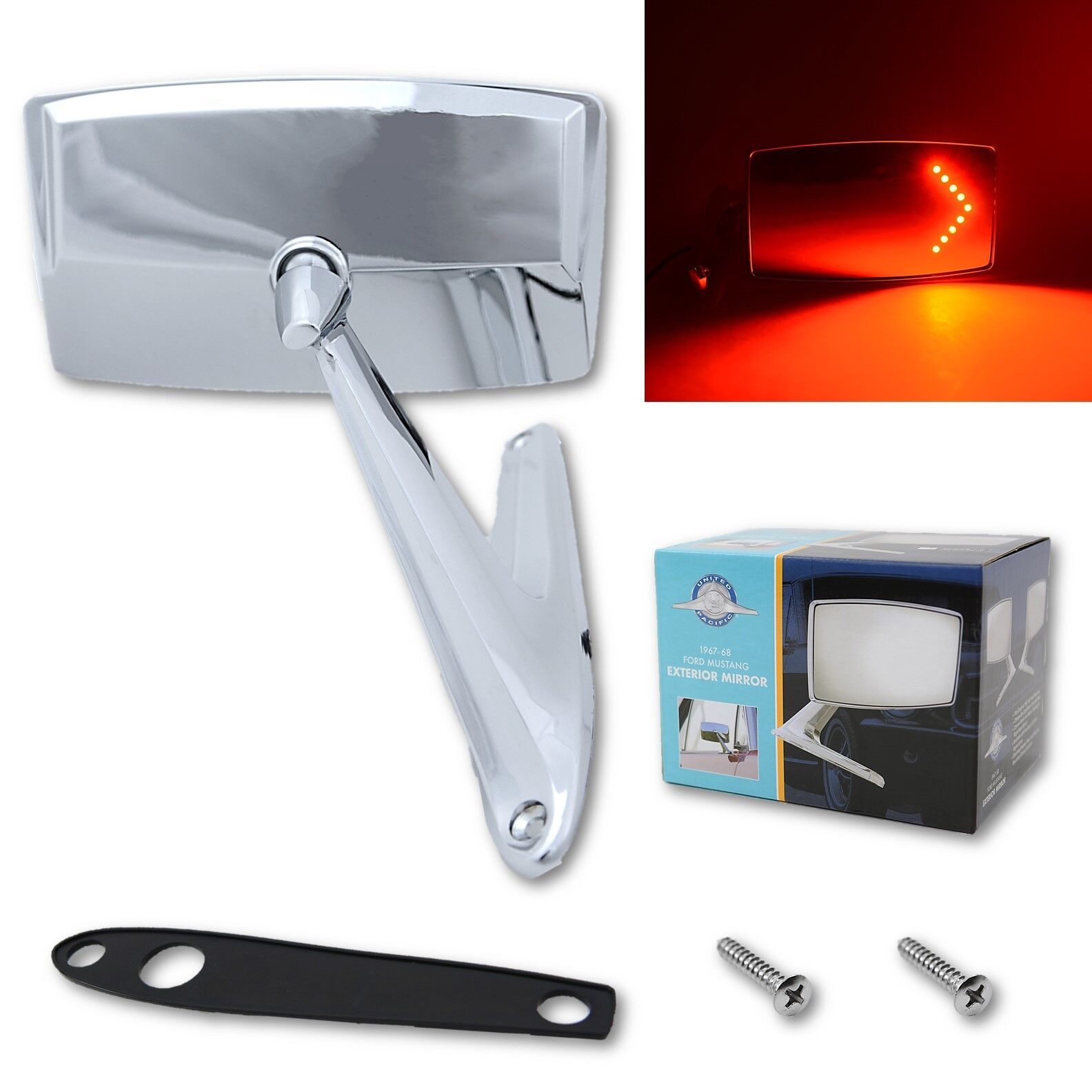 67 68 Ford Mustang Falcon Chrome Outside Exterior Right Side LED Convex ... - $53.33
