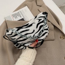  winter cow print shoulder bags for women soft plush handbag female chain bag crossbody thumb200