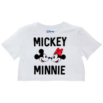 Disney Mickey and Minnie Mouse Faces and Text Crop Top Tee White - £22.92 GBP