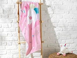 LaModaHome Turkish%100 Cotton Unicorn Children&#39;s Beach Towel 70x130cm Pink Absor - £22.31 GBP